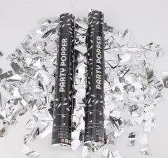 Пневмохлопушка, Серебро, Конфетти металлик, 30 см, 1 шт.